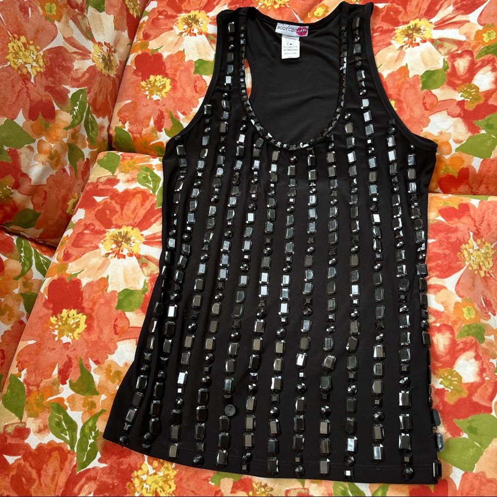 EUC Body Central black racerback tank top sequin bead front